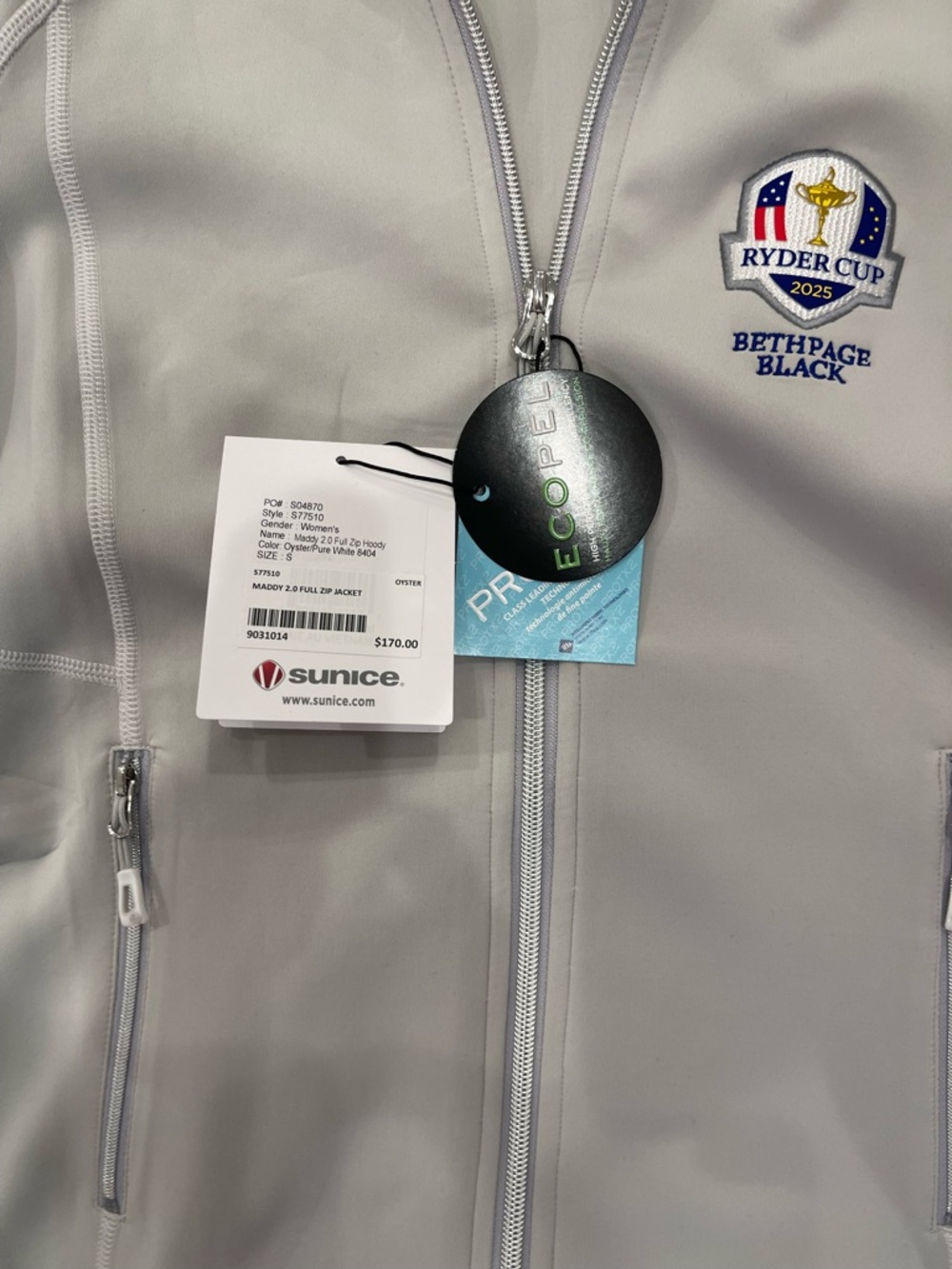 Sunice 2025 Ryder Cup Light Gray Women’s Hooded Jacket - Picture 4 of 4